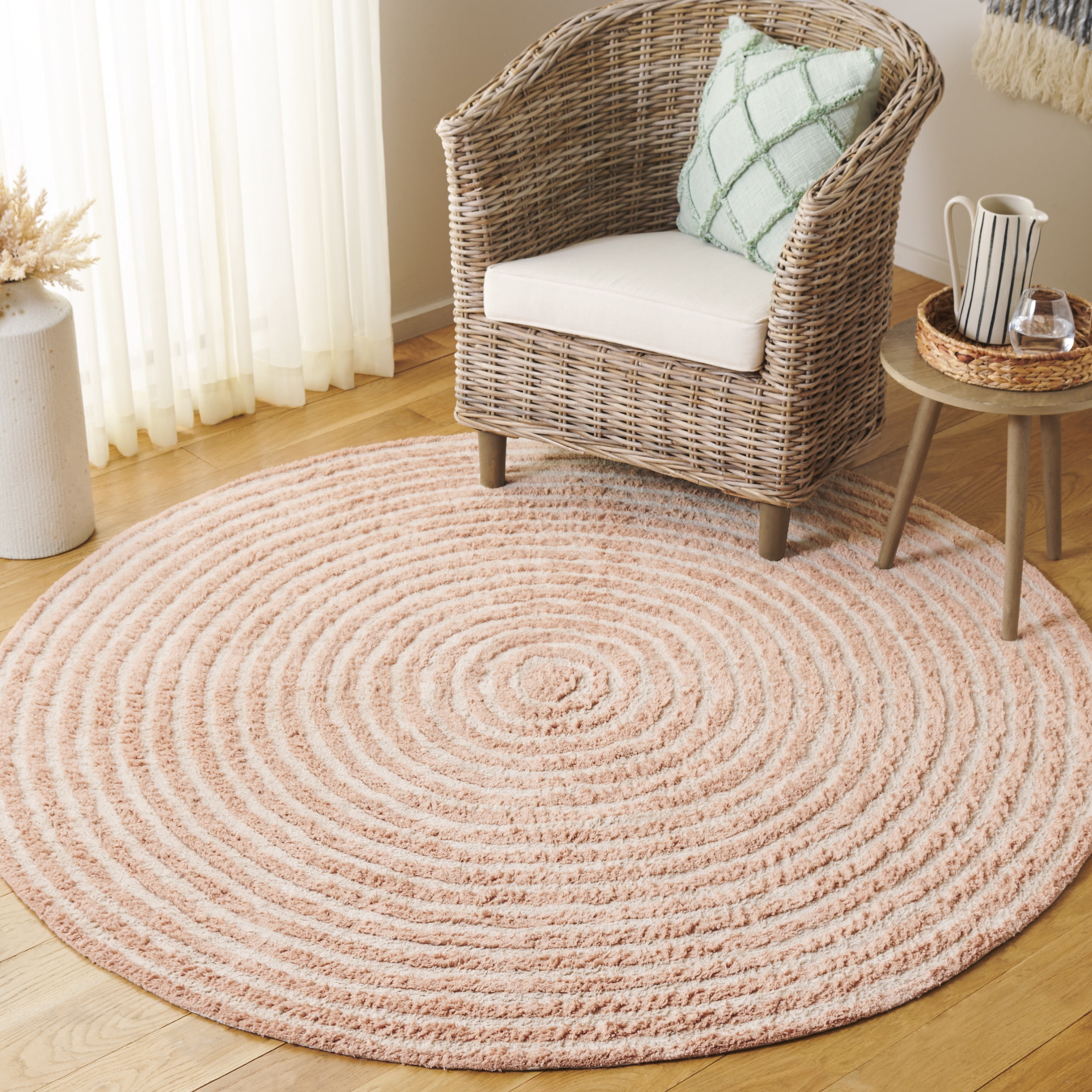 Safavieh Easy Care Beckah Geometric Machine Washable Area Rug, Pink/Ivory, 6' x 6' Round
