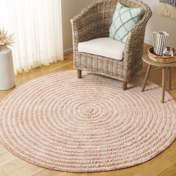 Safavieh Easy Care Beckah Geometric Machine Washable Area Rug, Pink/Ivory, 6' x 6' Round
