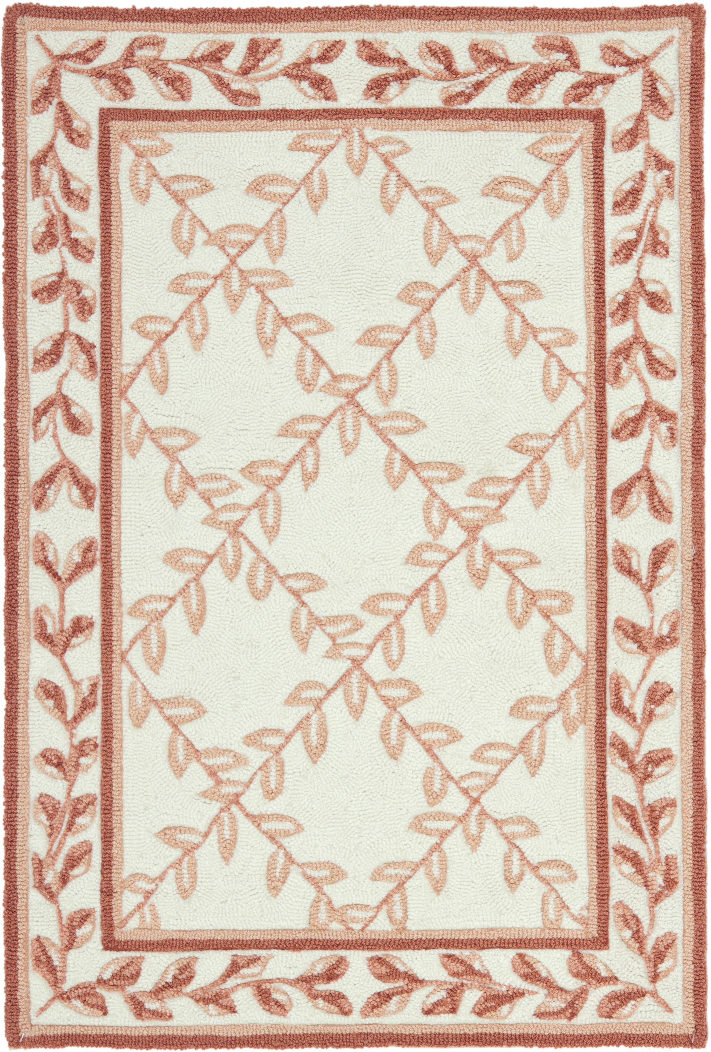 Elegant Ivory Floral Easy-Care Synthetic Round Rug, 2' x 3'