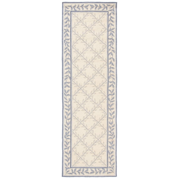 SAFAVIEH Easy Care Beckett Trellis Runner Rug, Ivory/Light Blue, 2'6" x 10'