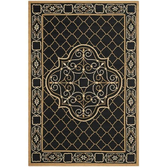 SAFAVIEH Easy Care Braiden Geometric Quatrefoil Area Rug, Black/Gold, 6' x 9'
