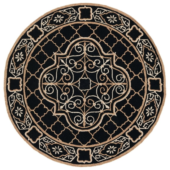SAFAVIEH Easy Care Braiden Trellis Area Rug, Black/Gold, 6' x 6' Round