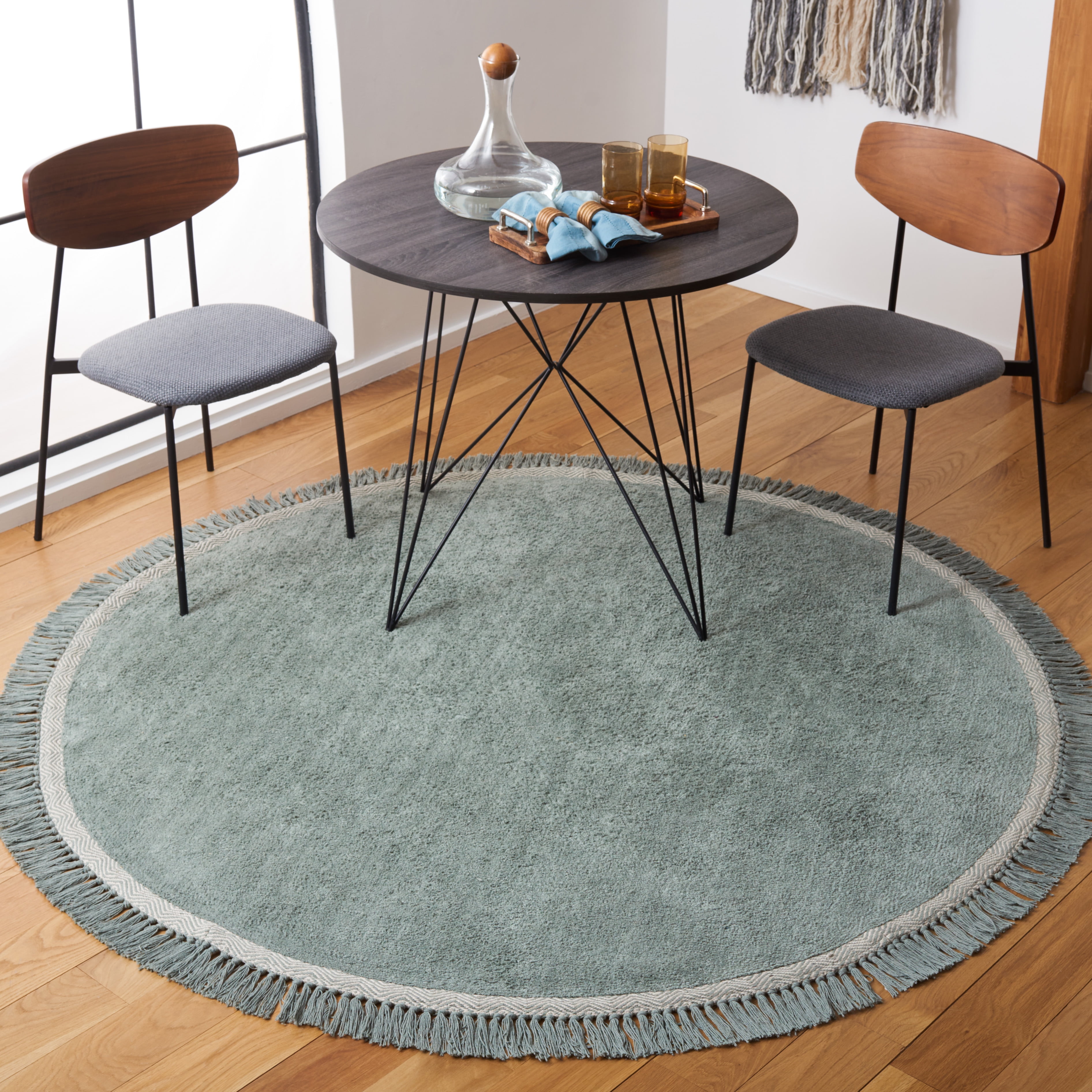 Safavieh Easy Care Dallas Solid Cotton Machine Washable Area Rug, Teal/Ivory, 3' x 3' Round