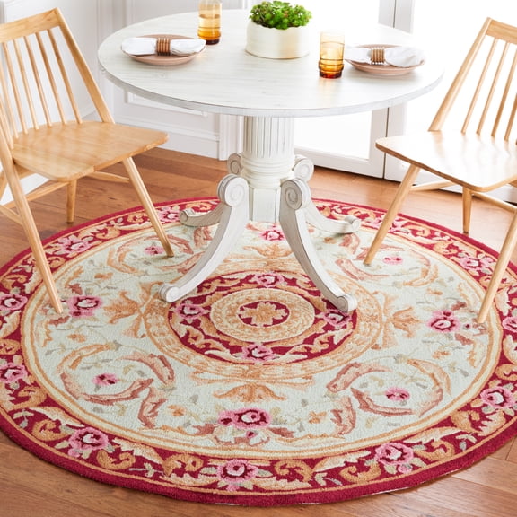 Safavieh Easy Care Chelsea Bordered Area Rug, Ivory/Burgundy, 8' x 8' Round