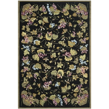 SAFAVIEH Easy Care Clematis Floral Area Rug, Black/Multi, 8' x 8' Round