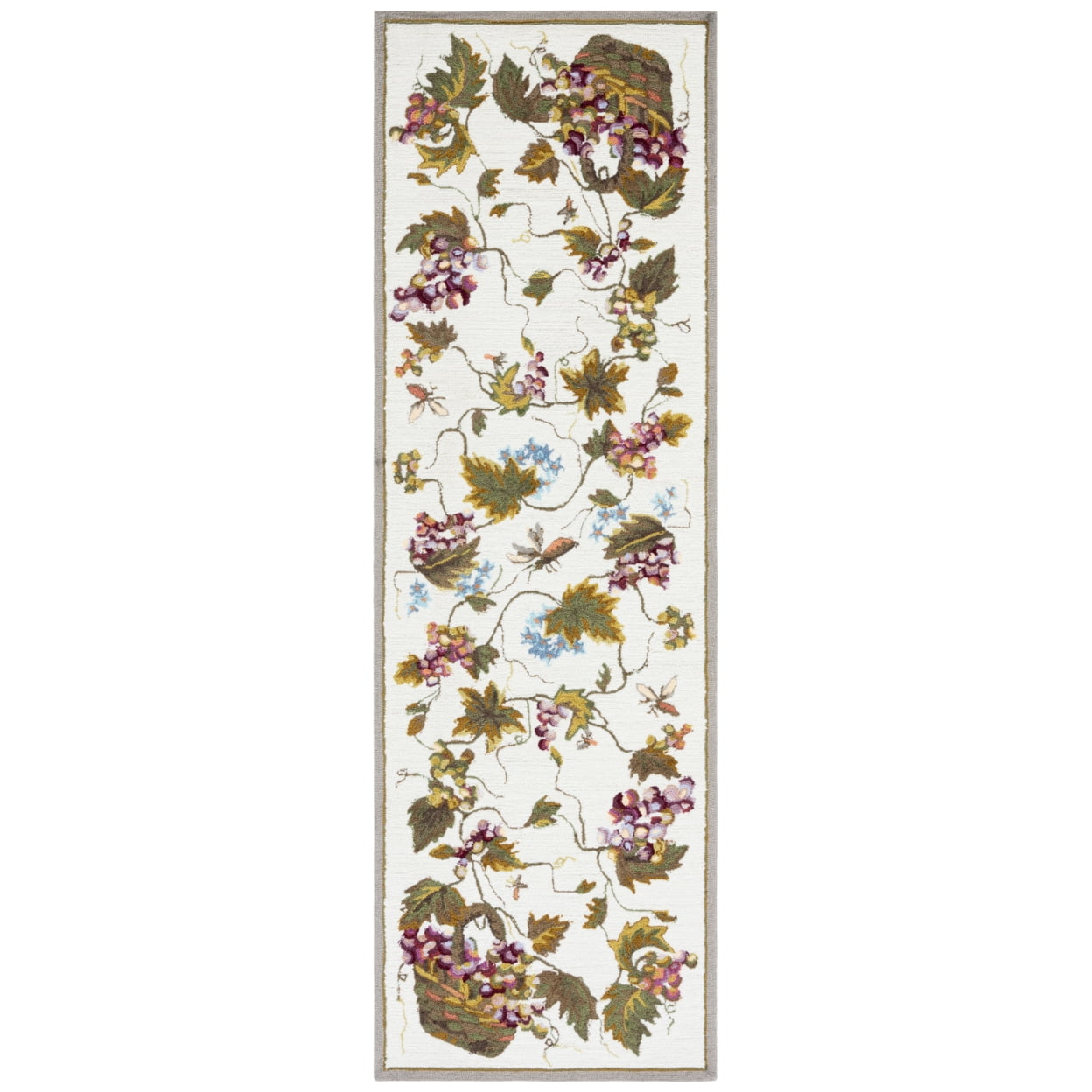 White Floral Hand-Hooked Easy Care Runner Rug