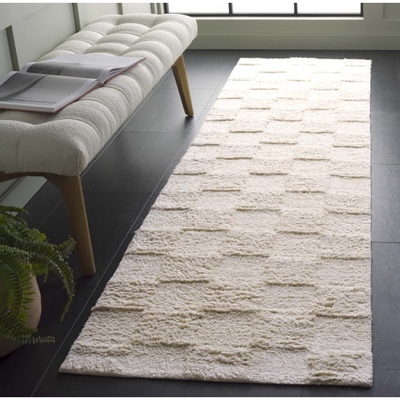 Safavieh Easy Care Coty Checkered Runner Rug, Ivory, 2'3" x 9'