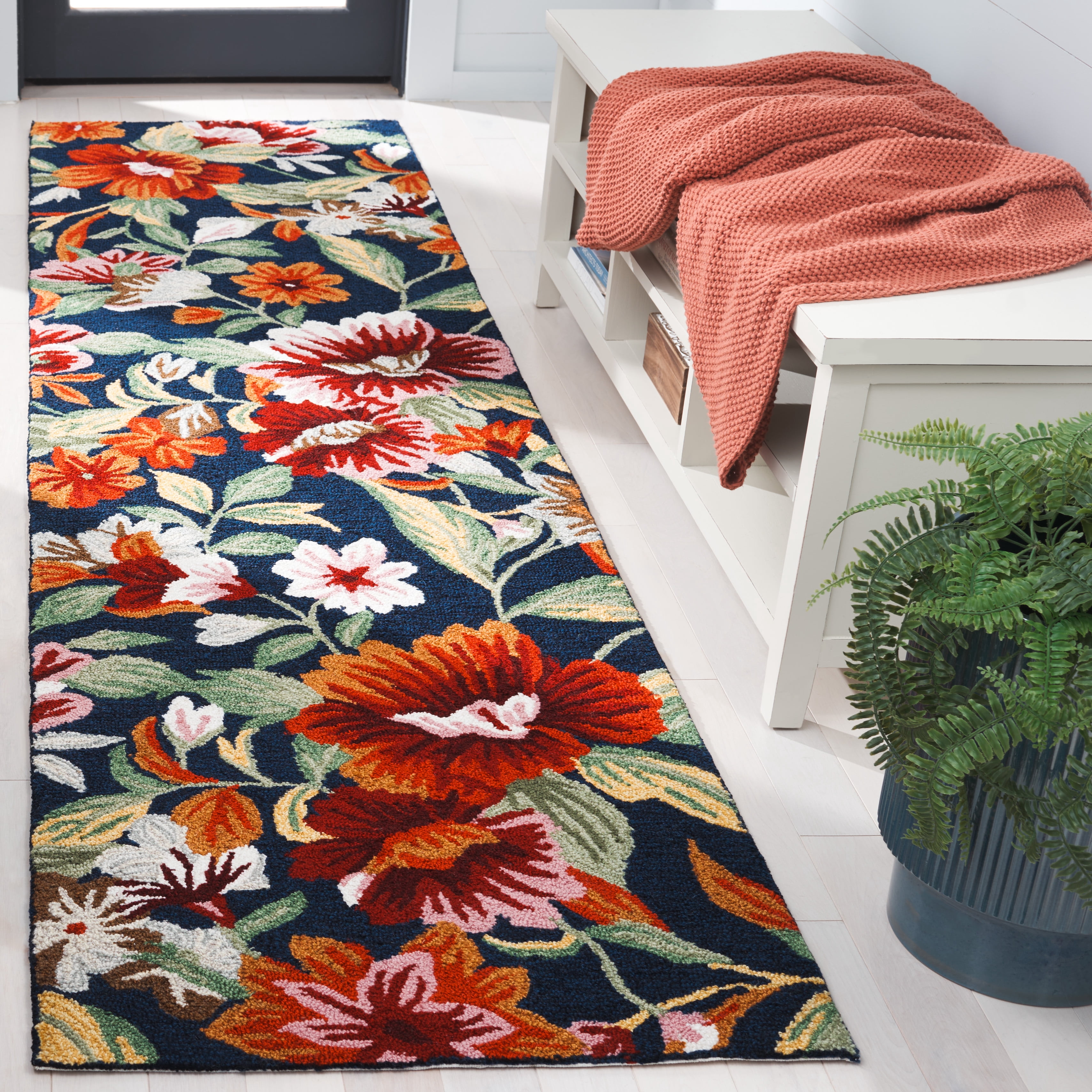 Safavieh Easy Care Daragh Floral Runner Rug, Navy/Red, 2'3" x 9'