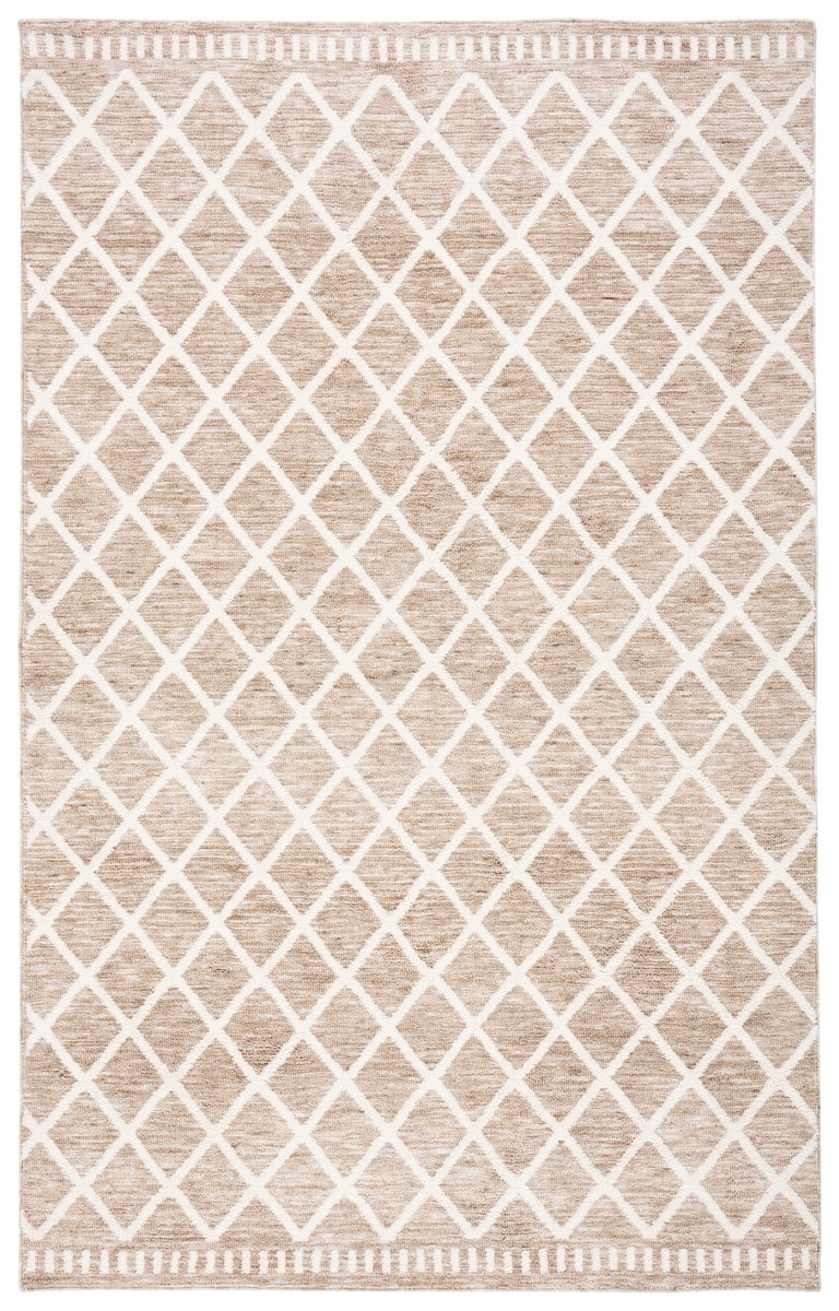 Ivory and Beige Rectangular Washable Synthetic Area Rug