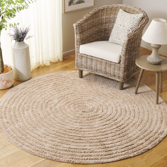 Safavieh Easy Care Edythe Solid Machine Washable Area Rug, Beige, 6' x 6' Round