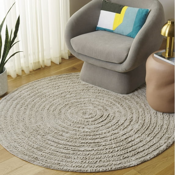 Safavieh Easy Care Edythe Solid Machine Washable Area Rug, Light Gray, 5' x 5' Round