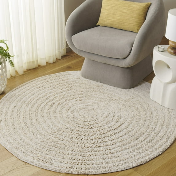 Safavieh Easy Care Edythe Solid Machine Washable Area Rug, Ivory, 5' x 5' Round
