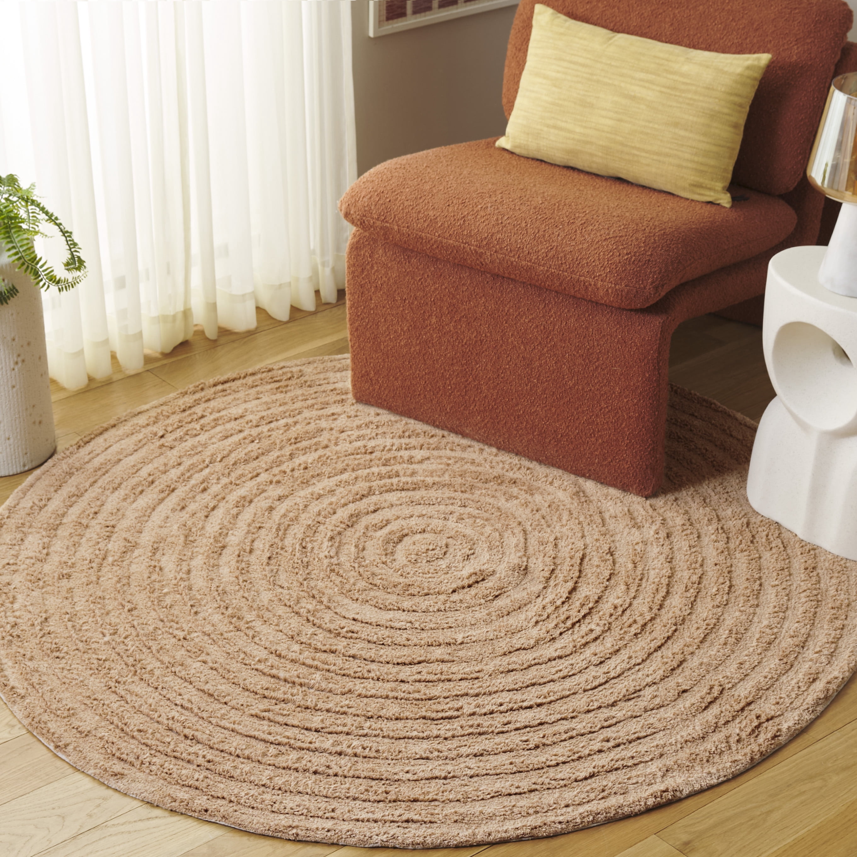 Safavieh Easy Care Edythe Solid Machine Washable Area Rug, Orange, 5' x 5' Round