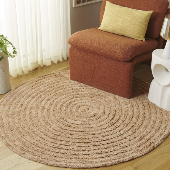 Safavieh Easy Care Edythe Solid Machine Washable Area Rug, Orange, 5' x 5' Round