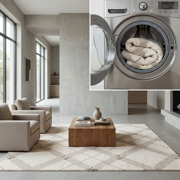 SAFAVIEH Easy Care Elwin Diamond Area Rug, Ivory/Beige, 4' x 6'