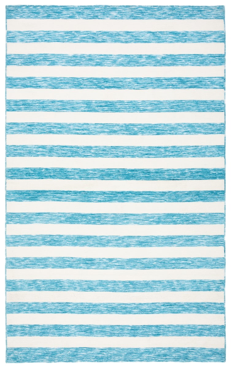 Blue and Ivory Striped Synthetic 4' x 6' Washable Rug
