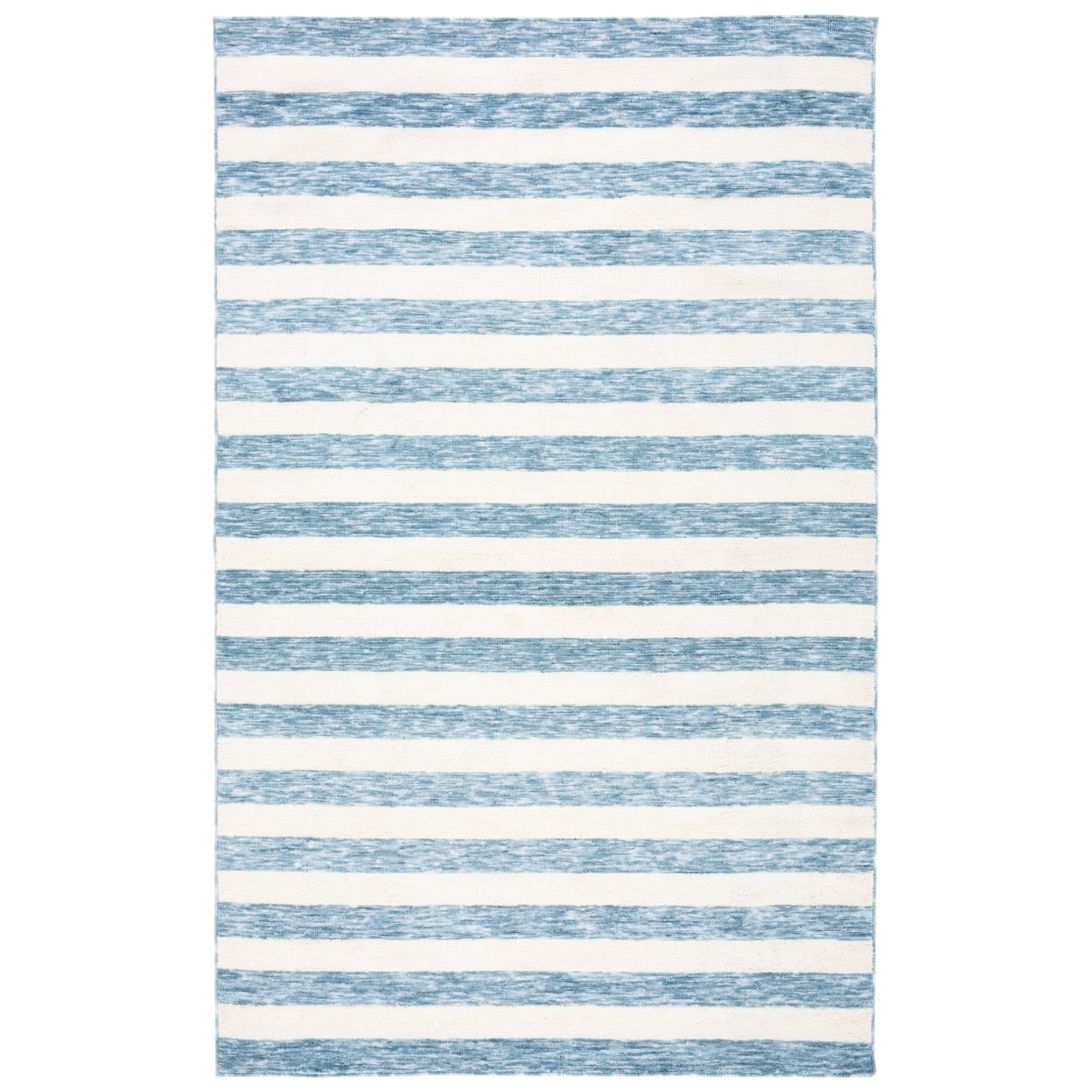 Light Blue and Ivory Striped Synthetic 4' x 6' Area Rug