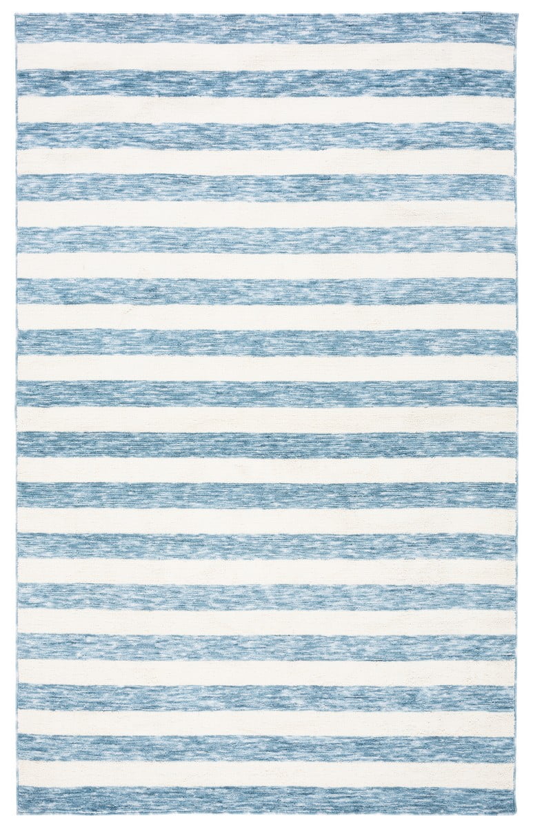 Light Blue and Ivory Striped Synthetic 4' x 6' Area Rug