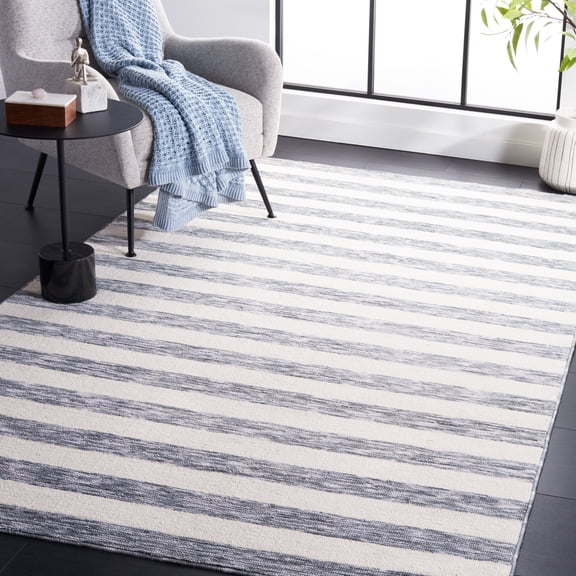 Safavieh Easy Care Fergal Striped Polyester Machine Washable Area Rug, Gray/Ivory, 5' x 8'