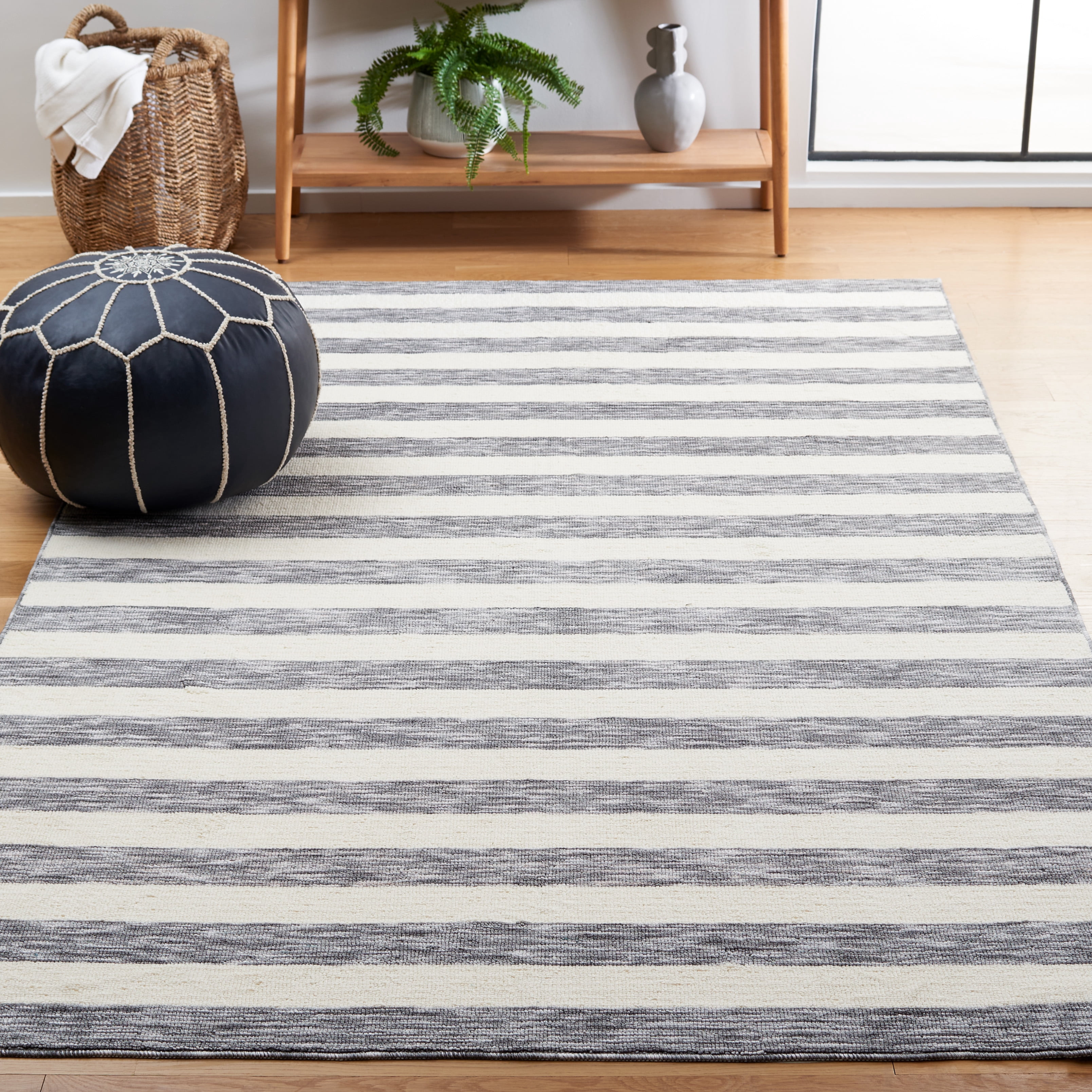 Safavieh Easy Care Fergal Striped Polyester Machine Washable Area Rug, Dark Gray/Ivory, 4' x 6'
