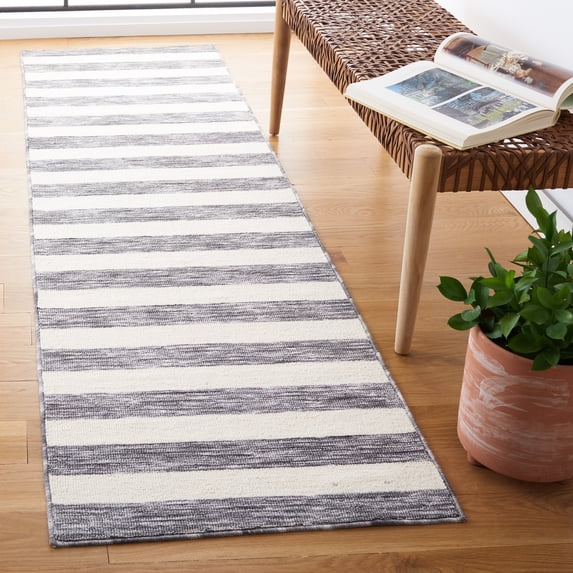Safavieh Easy Care Fergal Striped Polyester Machine Washable Runner Rug, Dark Gray/Ivory, 2'3" x 6'