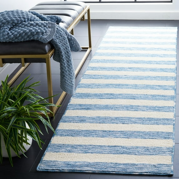 Safavieh Easy Care Fergal Striped Polyester Machine Washable Runner Rug, Light Blue/Ivory, 2'3" x 10'