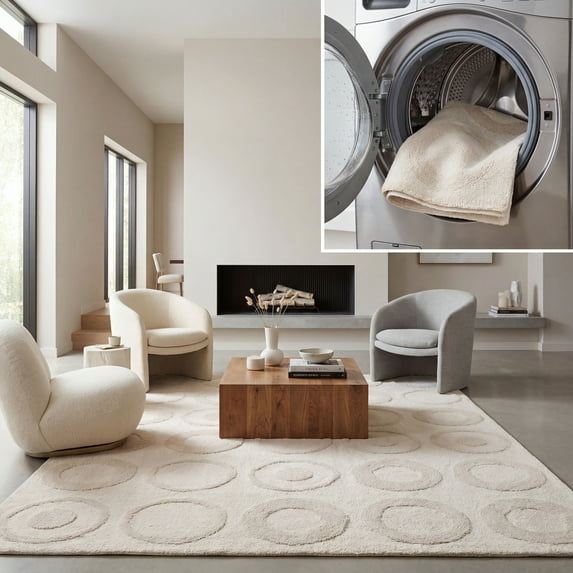 SAFAVIEH Easy Care Hemming Geometric Area Rug, Ivory, 6' x 9'