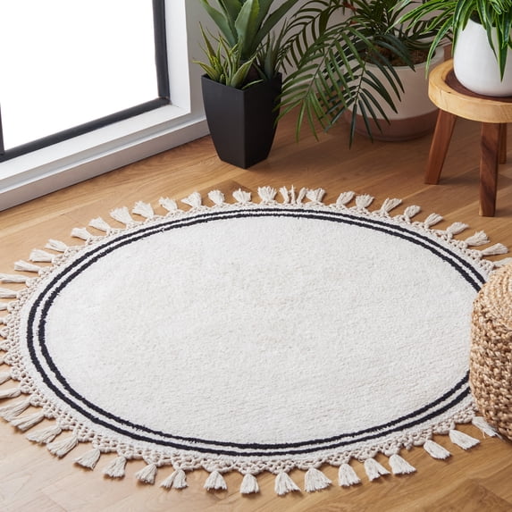 Safavieh Easy Care Hepburn Solid Cotton Machine Washable Area Rug, Ivory, 3' x 3' Round