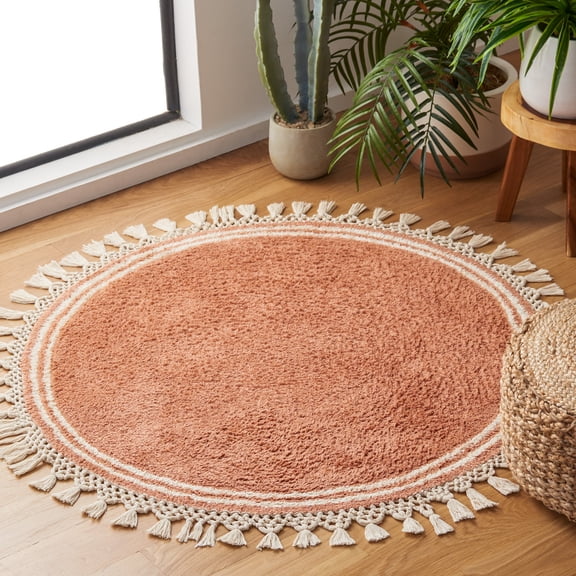 Safavieh Easy Care Hepburn Solid Cotton Machine Washable Area Rug, Rust/Ivory, 3' x 3' Round