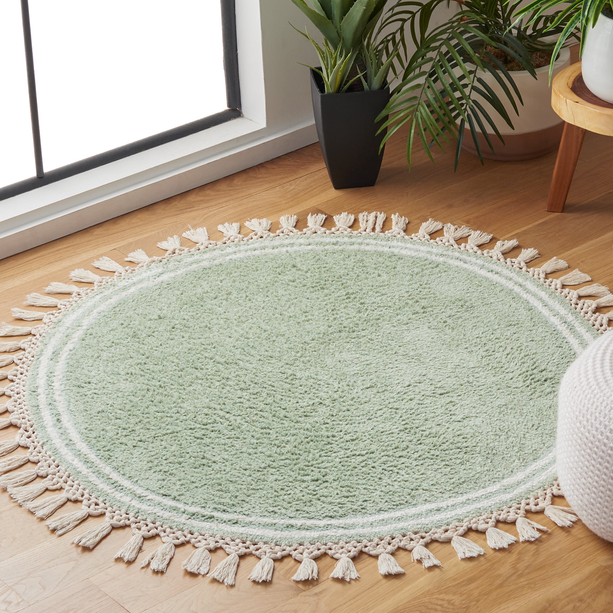 Safavieh Easy Care Hepburn Solid Cotton Machine Washable Area Rug, Teal/Ivory, 4' x 4' Round