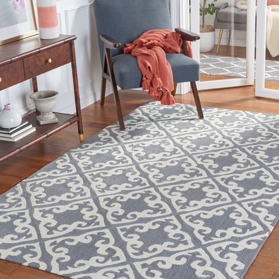 Safavieh Easy Care Jace Geometric Polyester Area Rug, Gray/Ivory, 4' x 6'