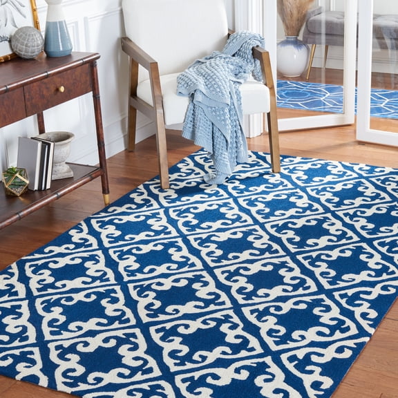 Safavieh Easy Care Jace Geometric Polyester Area Rug, Navy/Ivory, 4' x 6'