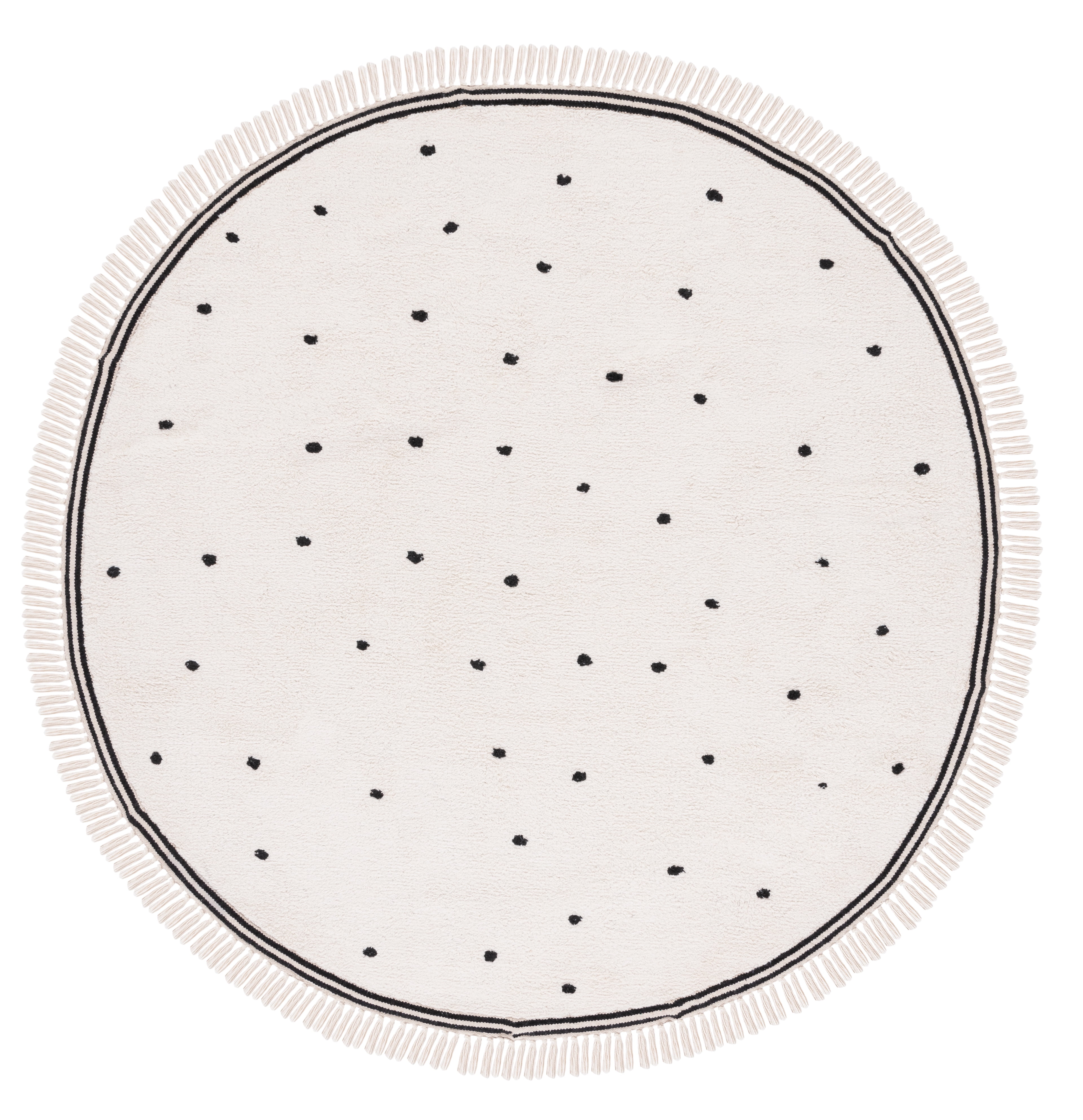 SAFAVIEH Easy Care Leptis Polka Dot Cotton Machine Washable Area Rug, Ivory/Black, 4' x 4' Round