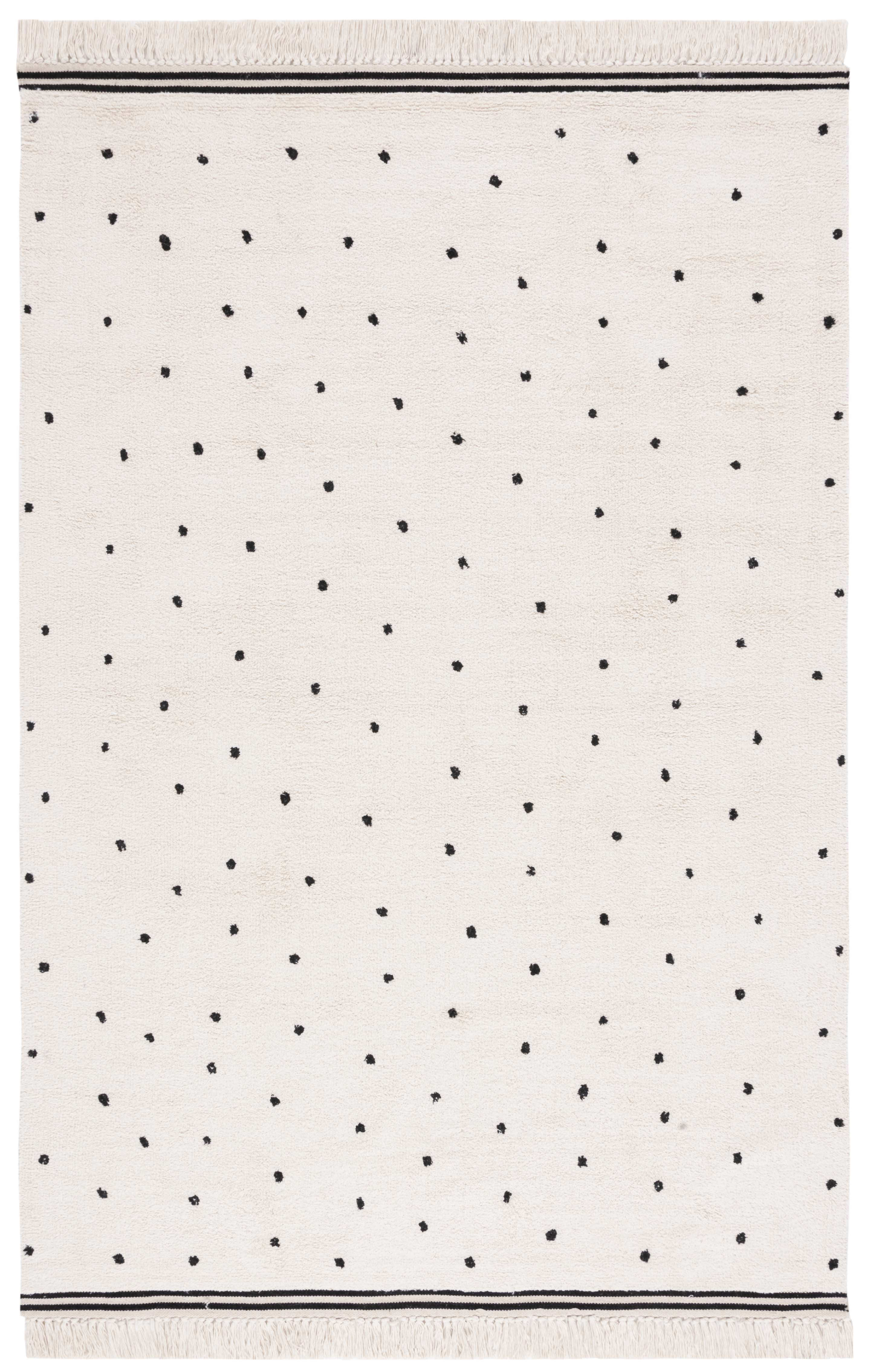 Ivory and Black Cotton Polka Dot Washable Square Rug, 6' x 6'