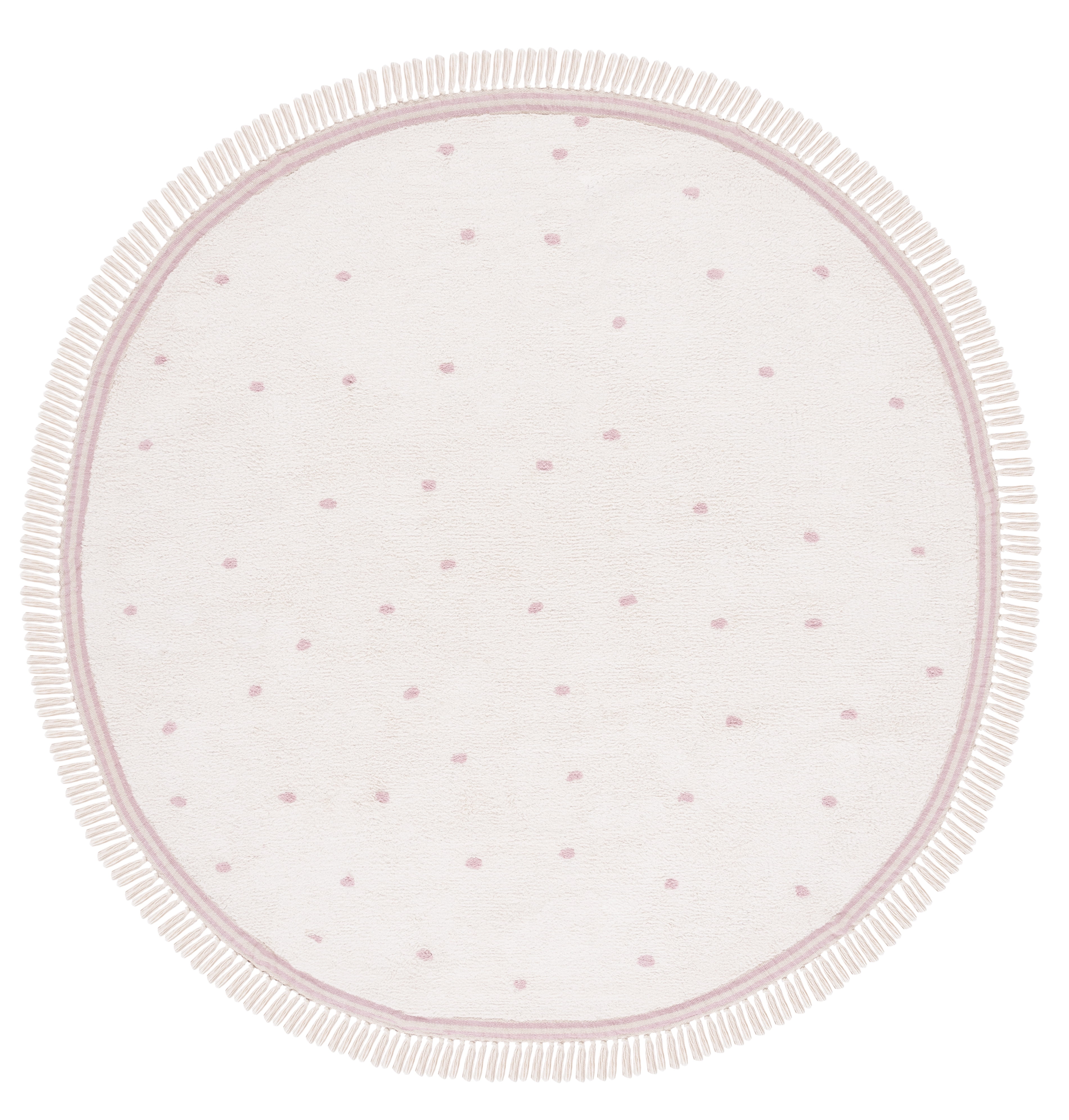 SAFAVIEH Easy Care Leptis Polka Dot Cotton Machine Washable Area Rug, Ivory/Pink, 4' x 4' Round
