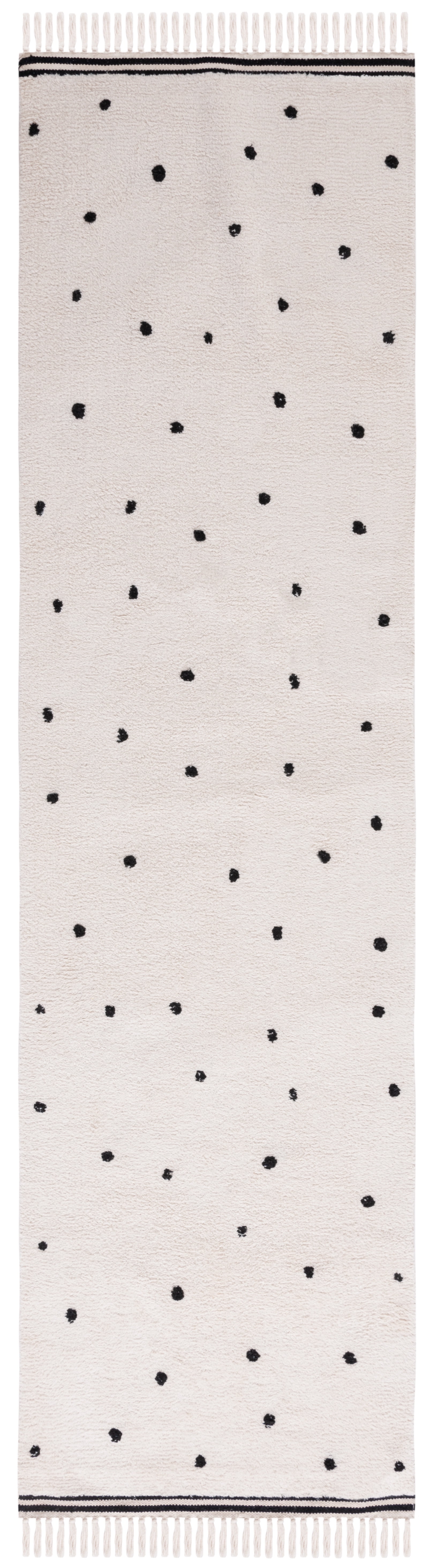 SAFAVIEH Easy Care Leptis Polka Dot Cotton Machine Washable Runner Rug, Ivory/Black, 2'3" x 5'