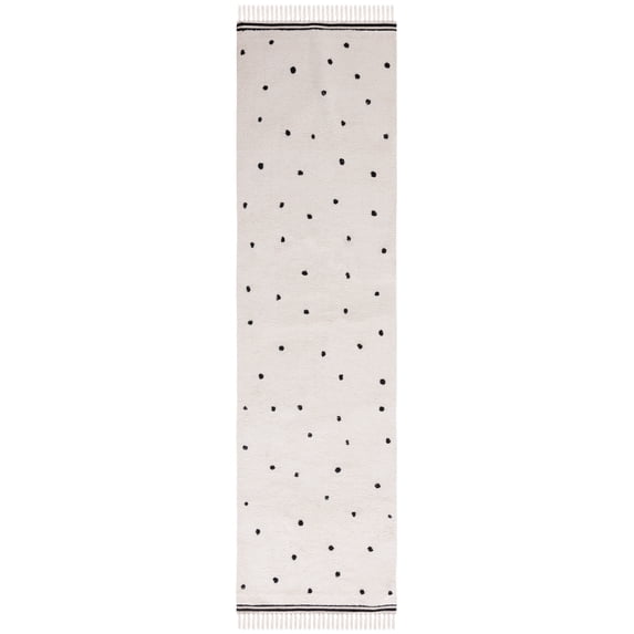 SAFAVIEH Easy Care Leptis Polka Dot Cotton Machine Washable Runner Rug, Ivory/Black, 2'3" x 7'