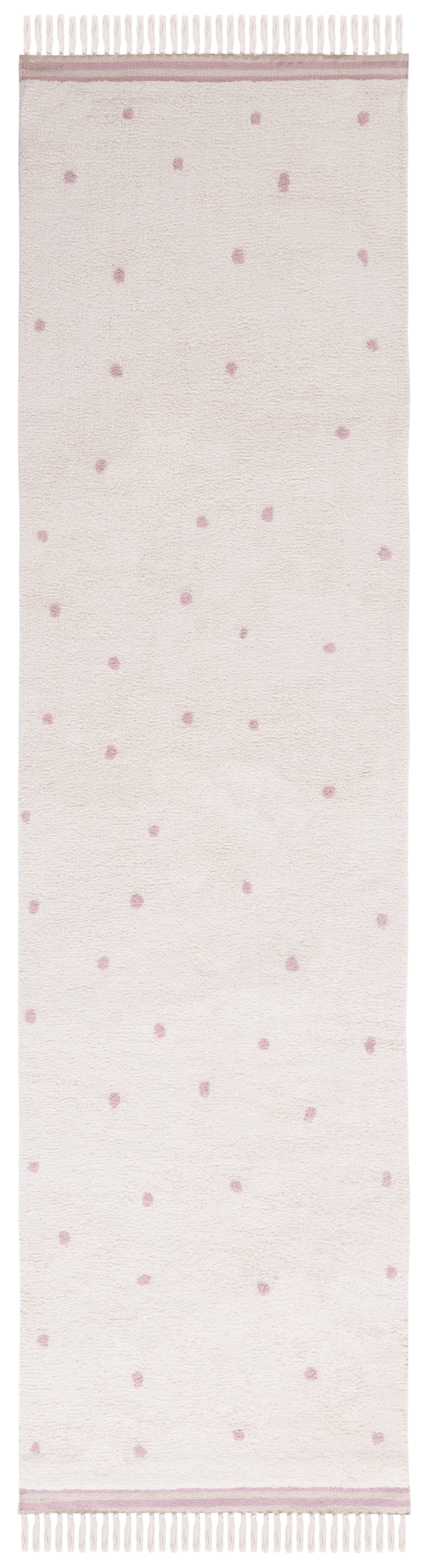 SAFAVIEH Easy Care Leptis Polka Dot Cotton Machine Washable Runner Rug, Ivory/Pink, 2'3" x 7'