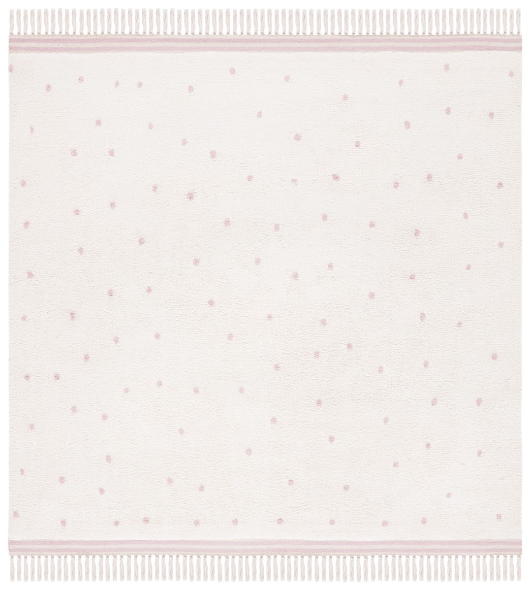 Ivory and Pink Hand-Knotted Washable Square Rug