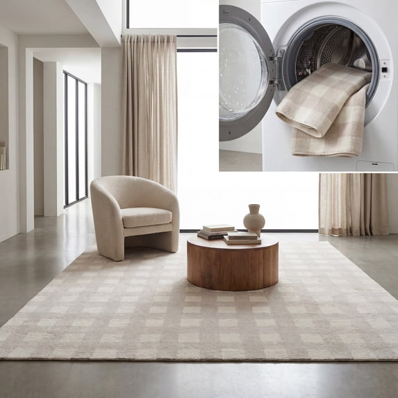 SAFAVIEH Easy Care Maggie Plaid Area Rug, Ivory/Beige, 4' x 6'