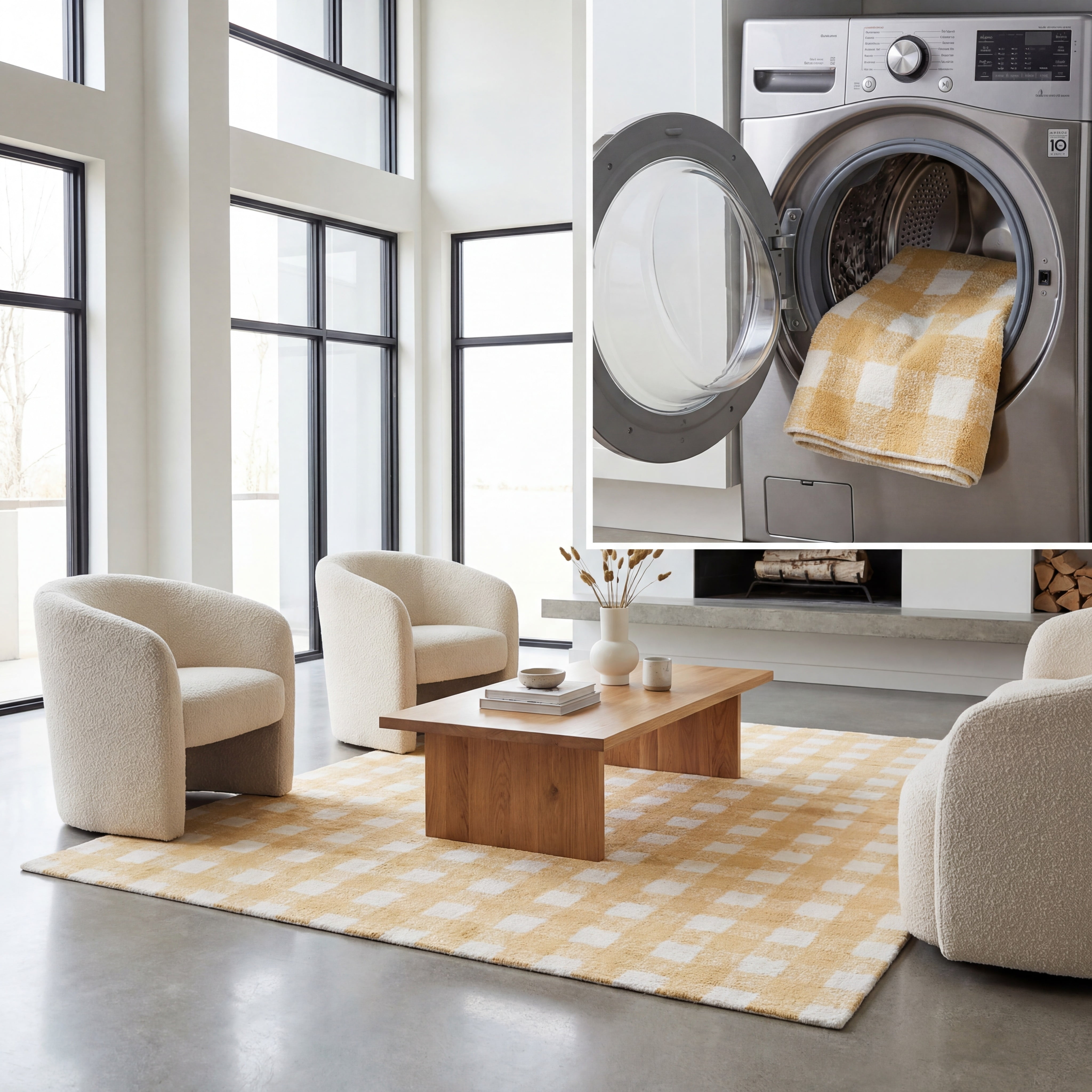 SAFAVIEH Easy Care Maggie Plaid Area Rug, Ivory/Gold, 4' x 6'