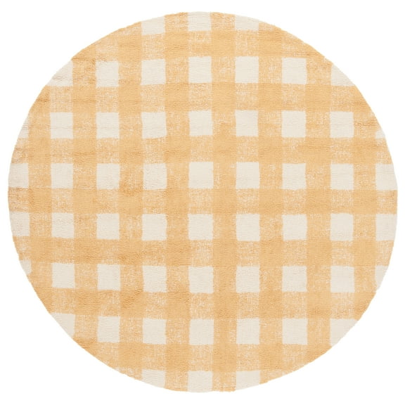 SAFAVIEH Easy Care Maggie Plaid Area Rug, Ivory/Gold, 6' x 6' Round