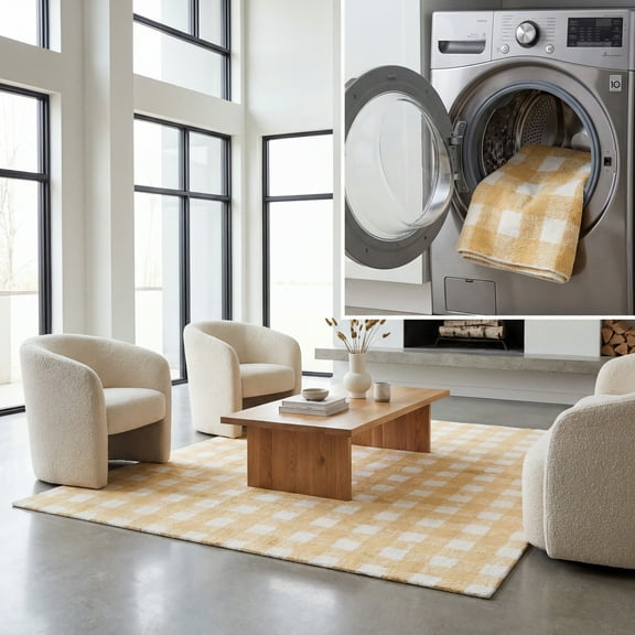 SAFAVIEH Easy Care Maggie Plaid Area Rug, Ivory/Gold, 8' x 10'