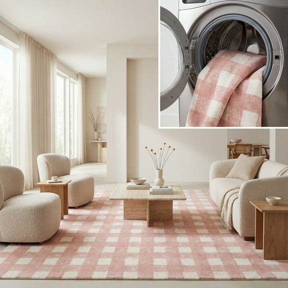 SAFAVIEH Easy Care Maggie Plaid Area Rug, Ivory/Rust, 5' x 8'