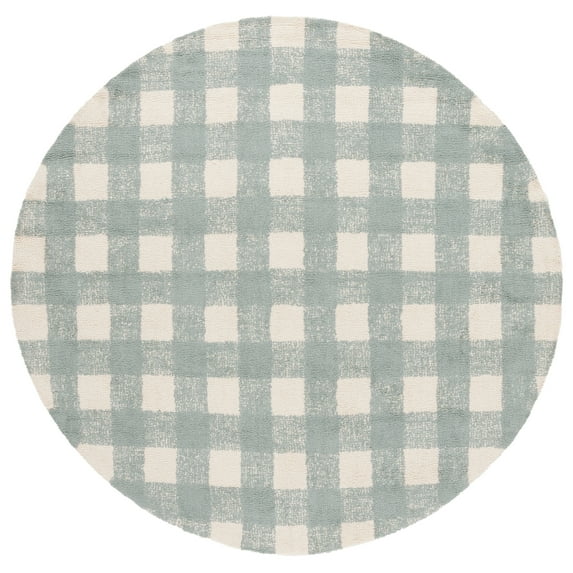 SAFAVIEH Easy Care Maggie Plaid Area Rug, Ivory/Teal, 6' x 6' Round