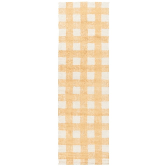 SAFAVIEH Easy Care Maggie Plaid Runner Rug, Ivory/Gold, 2'3" x 8'