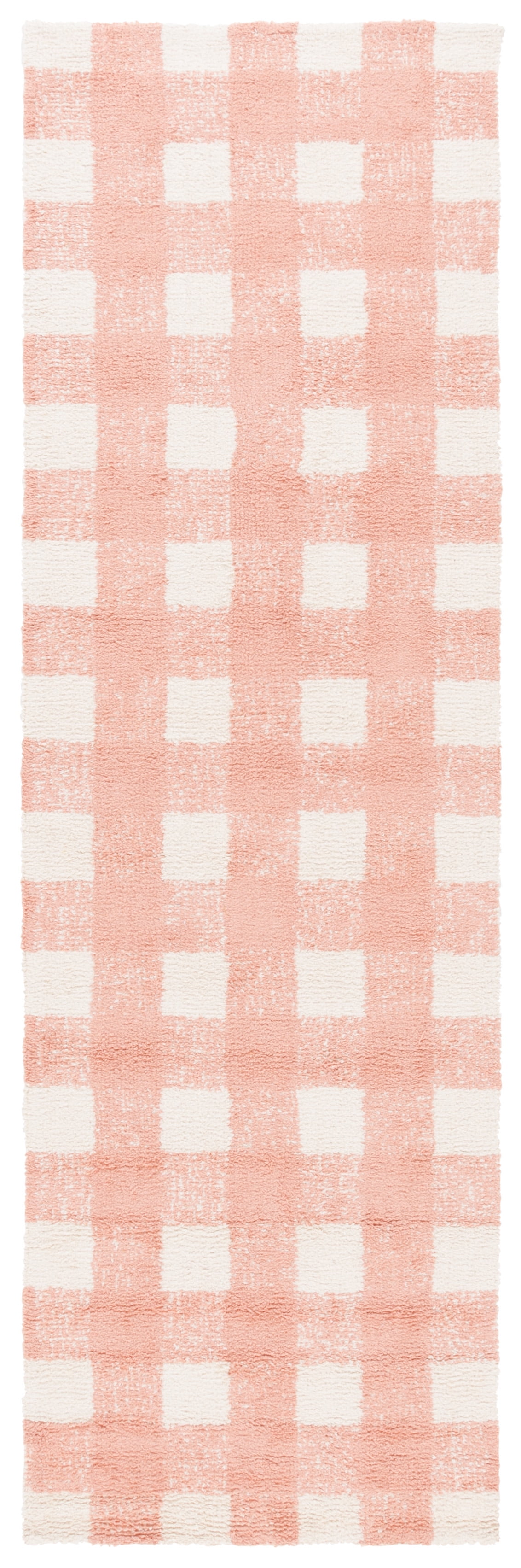 SAFAVIEH Easy Care Maggie Plaid Runner Rug, Ivory/Rust, 2'3" x 8'