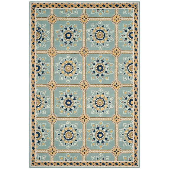 SAFAVIEH Easy Care Marcus Floral Area Rug, Light Blue/Dark Blue, 6' x 9'