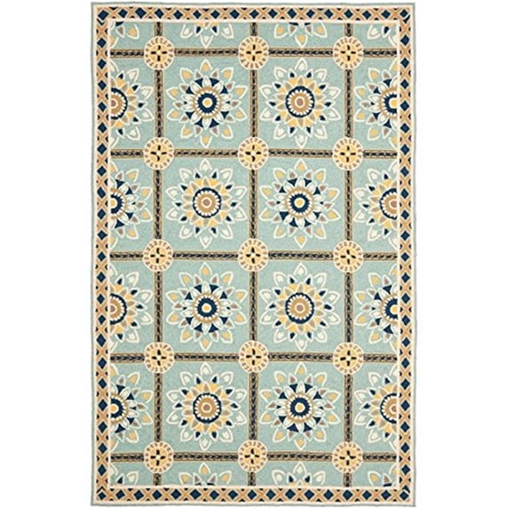 SAFAVIEH Easy Care Marcus Floral Geometric Area Rug, Light Blue/Dark Blue, 3' x 5'