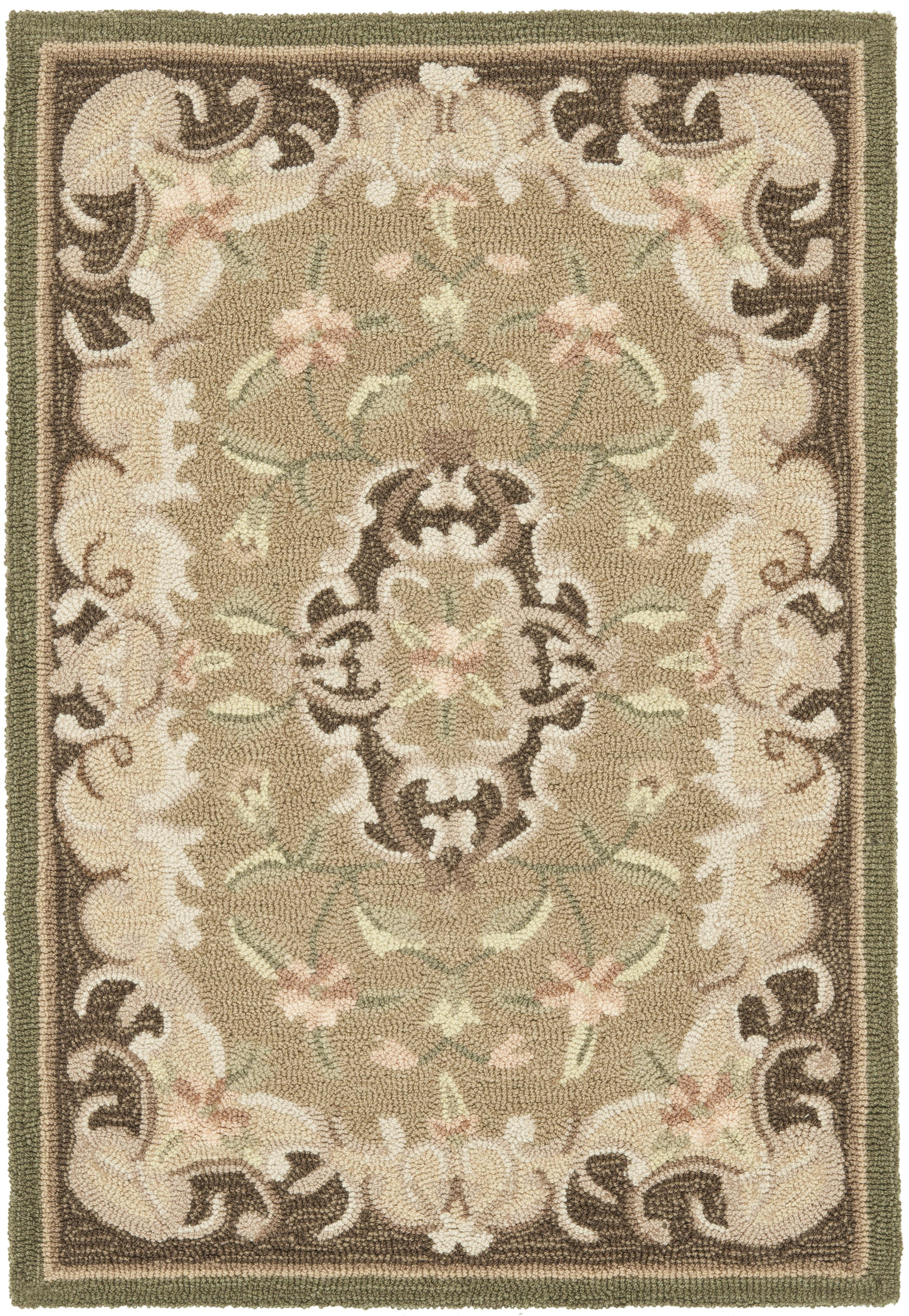 Handmade Beige and Brown Wool Oriental Rug, 3' x 5'